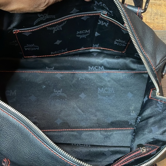 MCM Boston Bag In Black & Red Leather With Silver Hardware 🔥 - Picture 15 of 17